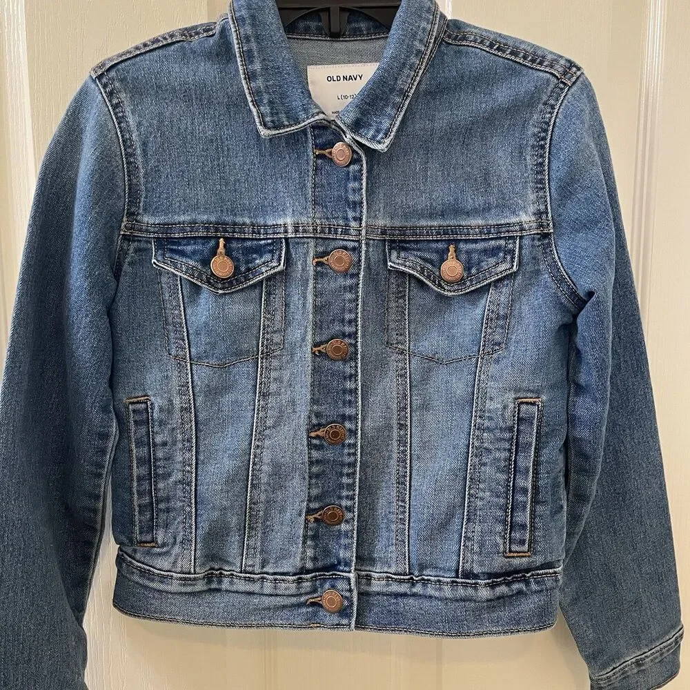 Old Navy Denim Jean Jacket Stretch Blue Girls Size Large 10-12 years